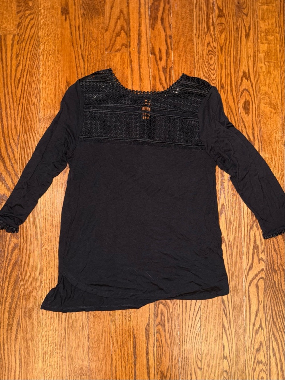 H&M Black Crochet Yoke 3/4 Sleeve Blouse